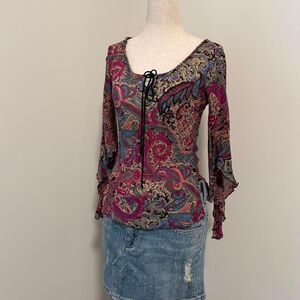 Flowy butterfly sleeves multi colored top Size small